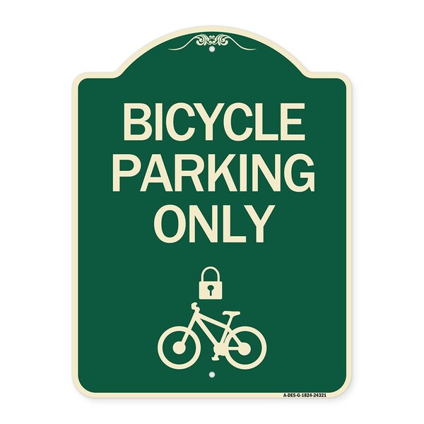 Bicycle Parking W/ Cycle and LockHeavy-Gauge Aluminum Architectural Sign, 24" x 18", G-1824-24321